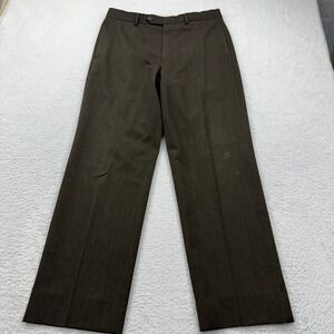 Brooks Brothers 346 Men Brown Wool Dress Pants 33x30 Flat Front Classic Fit